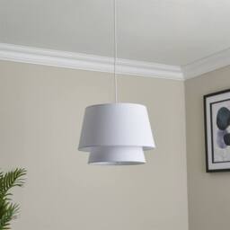 First Choice Lighting Ambra - Two Tier White Fabric Easy Fit Pendant Shade - thumbnail 4