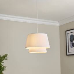 First Choice Lighting Ambra - Two Tier White Fabric Easy Fit Pendant Shade - thumbnail 5