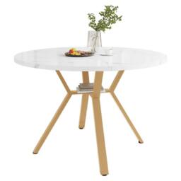 Fascinate Modern Sleek Round Marble-Textured Dining Table in White - thumbnail 9