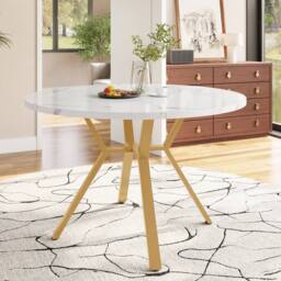 Fascinate Modern Sleek Round Marble-Textured Dining Table in White