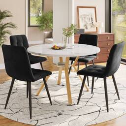 Fascinate Modern Sleek Round Marble-Textured Dining Table in White - thumbnail 2