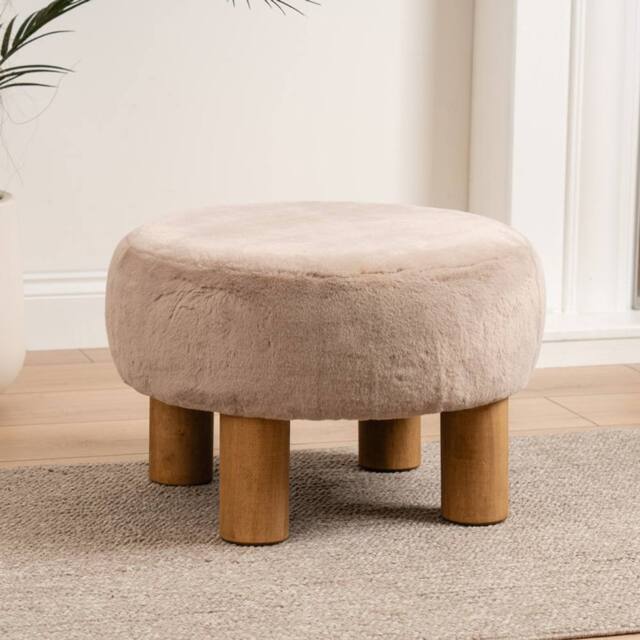 Scottish Everlastings Ltd Soft Faux Fur Round Mushroom Foot Stool in Beige - image 1