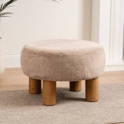 Scottish Everlastings Ltd Soft Faux Fur Round Mushroom Foot Stool in Beige - thumbnail 1