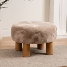 Scottish Everlastings Ltd Soft Faux Fur Round Mushroom Foot Stool in Beige - thumbnail 2