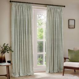 Yard Hebden 100% Cotton Blackout Pencil Pleat Curtain Pair in Green - Size: 229 cm width x 229 cm drop - thumbnail 2