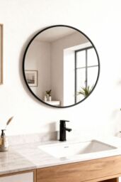 Living and Home 40cm Black Round Bathroom Mirror, Anti-Fog & Explosion-Proof Aluminium Frame - thumbnail 1