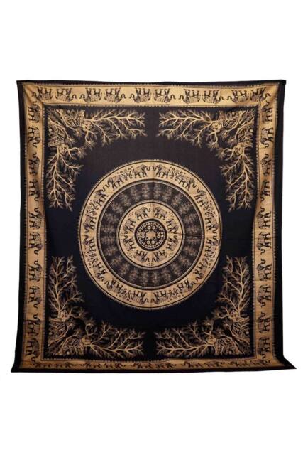 KDMD Elephant Jungle Double Cotton Bedspread & Wall Hanging - Black Gold - image 1