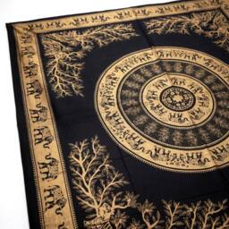 KDMD Elephant Jungle Double Cotton Bedspread & Wall Hanging - Black Gold - thumbnail 3