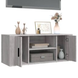 Berkfield Home TV Cabinet Grey Sonoma 100x35x40 cm Engineered Wood - Size: 100 x 35 x 40 cm - thumbnail 4