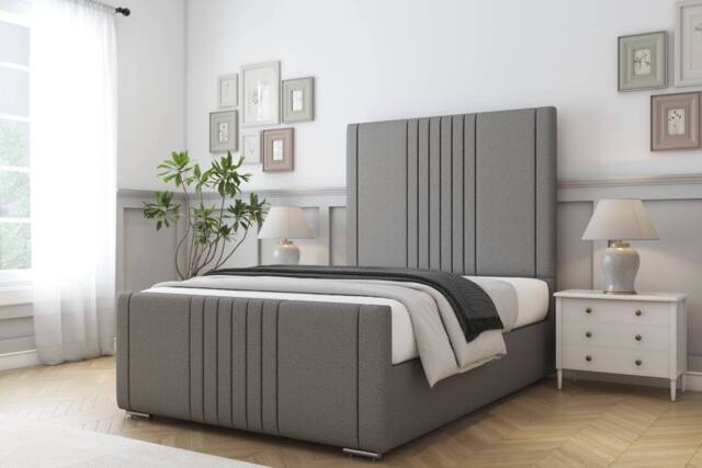 "Comfort Beds Royal Dumfries Bed Frame - 50"" Upholstered Headboard in Light Grey - Size: Double" - image 1