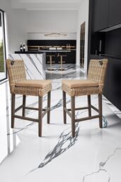 FWStyle Set Of 2 Grey Wash Solid Pine Rattan Bar Chairs - thumbnail 1