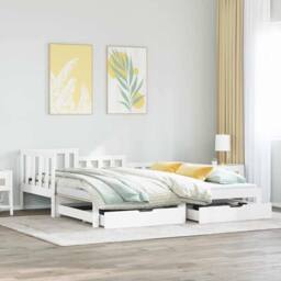 Berkfield Home Daybed with Trundle & Drawers Frame White 90x190 cm Single - thumbnail 2