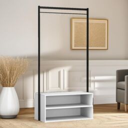 Pirlo Plush Coat Rack Stand With 2 Storage Shelves Hallway Furniture in White - thumbnail 5