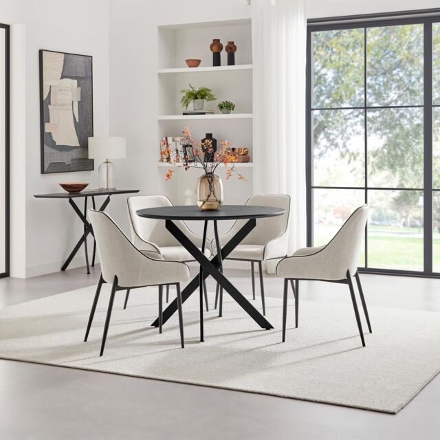 FurnitureboxUK Novara 100cm Black Top Round Dining Table & 4 Cream Beaumont Chairs - image 1