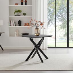 FurnitureboxUK Novara 100cm Black Top Round Dining Table & 4 Cream Beaumont Chairs - thumbnail 3