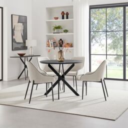 FurnitureboxUK Novara 100cm Black Top Round Dining Table & 4 Cream Beaumont Chairs - thumbnail 1