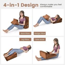 Kelvenix 4-in-1 Wedge Pillow Set Bed Soft Wedge Pillow in Brown - Size: Single - thumbnail 3