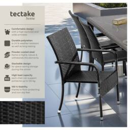 tectake Rattan Garden Chair Girona in Black - Size: 2 Seater - thumbnail 2