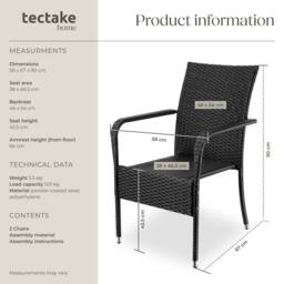 tectake Rattan Garden Chair Girona in Black - Size: 2 Seater - thumbnail 6