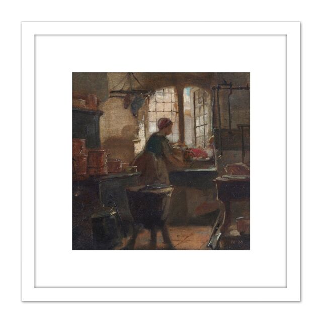 Artery8 Matthijs Maris Kitchen Cooking Pots Painting 8X8 Inch Square Wooden Framed Wall Art Print Picture with Mount in White - image 1
