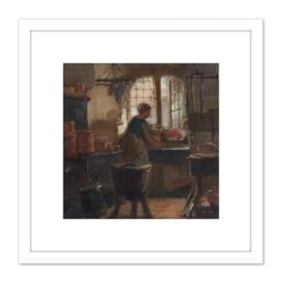 Artery8 Matthijs Maris Kitchen Cooking Pots Painting 8X8 Inch Square Wooden Framed Wall Art Print Picture with Mount in White - thumbnail 1