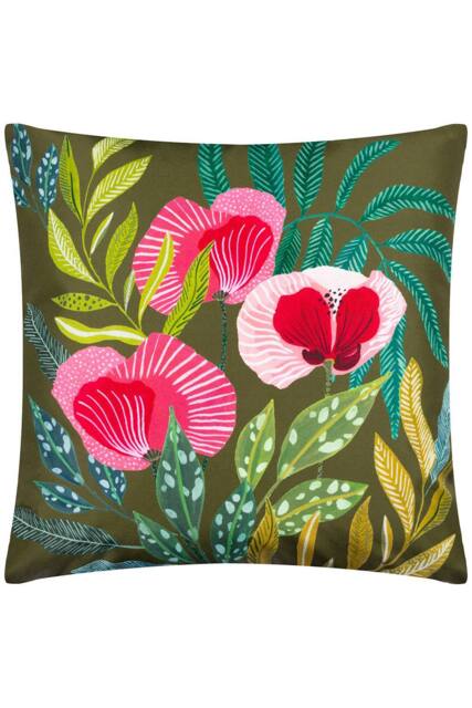 Wylder Nature House of Bloom Poppy Square Water & UV Resistant Outdoor Cushion in Olive - Size: 43 cm x 43 cm - image 1