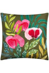 Wylder Nature House of Bloom Poppy Square Water & UV Resistant Outdoor Cushion in Olive - Size: 43 cm x 43 cm - thumbnail 1