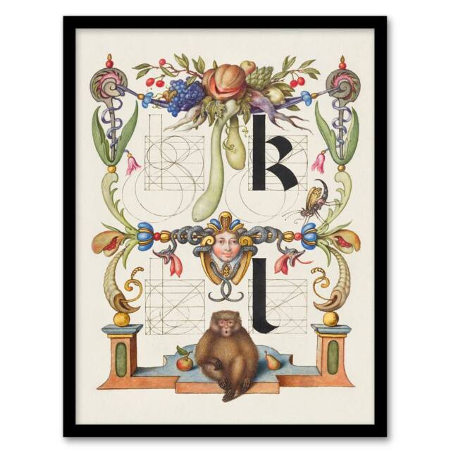 Artery8 Model Book of Calligraphy Framed Wall Art Pictorial Letter Guide K & l in White - Size: A4 - image 1
