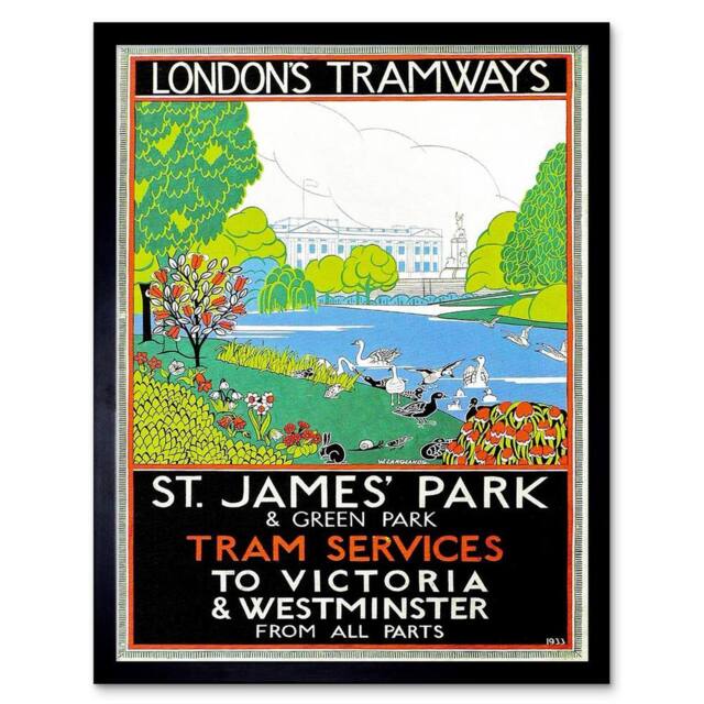 "Wee Blue Coo Vintage Transport London Tramways St James Park Framed Wall Art Print - Size: W12"" x H16""" - image 1