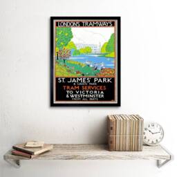 "Wee Blue Coo Vintage Transport London Tramways St James Park Framed Wall Art Print - Size: W12"" x H16""" - thumbnail 2