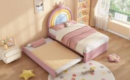 Matteo Rainbow Upholstered Single Bed Frame With Trundle - Pink Velvet - thumbnail 9