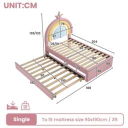 Matteo Rainbow Upholstered Single Bed Frame With Trundle - Pink Velvet - thumbnail 5