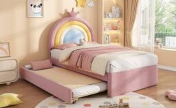 Matteo Rainbow Upholstered Single Bed Frame With Trundle - Pink Velvet - thumbnail 8