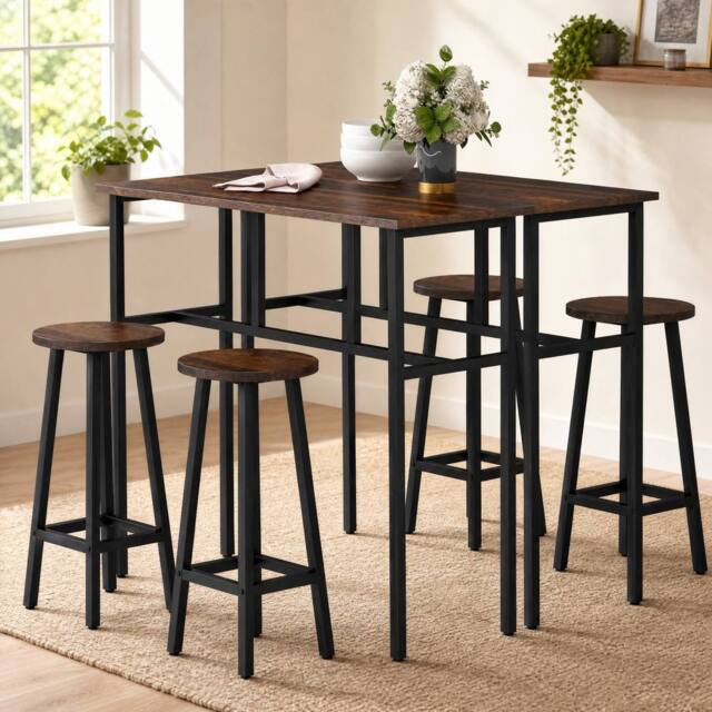 STILVORA Bar Table Set with steel frame in rustic brown - image 1
