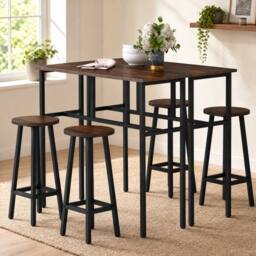STILVORA Bar Table Set with steel frame in rustic brown - thumbnail 1