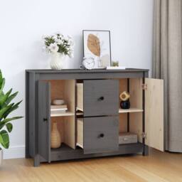 Berkfield Home Sideboard Grey 100x35x74 cm Solid Wood Pine - Size: 100 x 35 x 74 cm - thumbnail 6