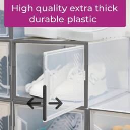 FORGEVIO Shoe Storage Boxes Box Transparent Clear Plastic Stackable Lid Grey - thumbnail 4