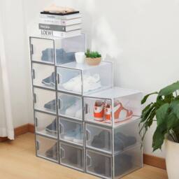 FORGEVIO Shoe Storage Boxes Box Transparent Clear Plastic Stackable Lid Grey - thumbnail 3