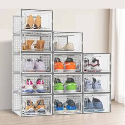 FORGEVIO Shoe Storage Boxes Box Transparent Clear Plastic Stackable Lid Grey