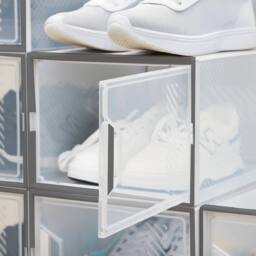 FORGEVIO Shoe Storage Boxes Box Transparent Clear Plastic Stackable Lid Grey - thumbnail 2