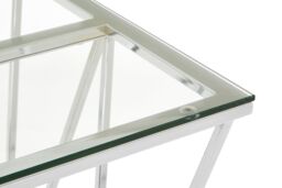 Orsina Chrome End Table with Triangular Base, Clear Tempered Glass Top Settee Side Table, Metal Design Side Table in Silver - thumbnail 3