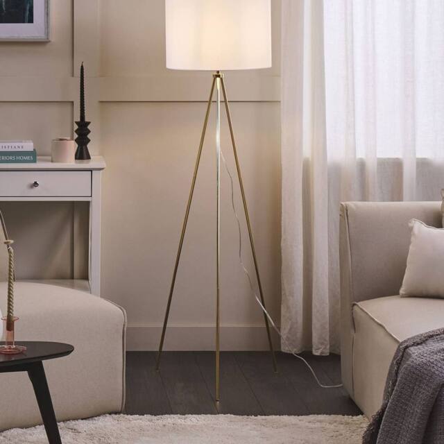 Wyld and Coco Home Gold Tripod Floor Lamp 148 cm White Drum Shade - image 1