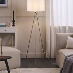 Wyld and Coco Home Gold Tripod Floor Lamp 148 cm White Drum Shade - thumbnail 1