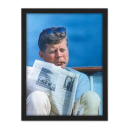 "Artery8 Wall Art Print President JFK Kennedy Cigar Newspaper Photo Large Framed Wall Décor Art in Black - Size: W18"" x H24""" - thumbnail 1