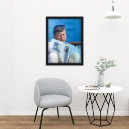 "Artery8 Wall Art Print President JFK Kennedy Cigar Newspaper Photo Large Framed Wall Décor Art in Black - Size: W18"" x H24""" - thumbnail 2