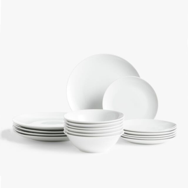 Glim & Glam Dinner Set 18 Piece Crockery Dinnerware Coupe in White - image 1