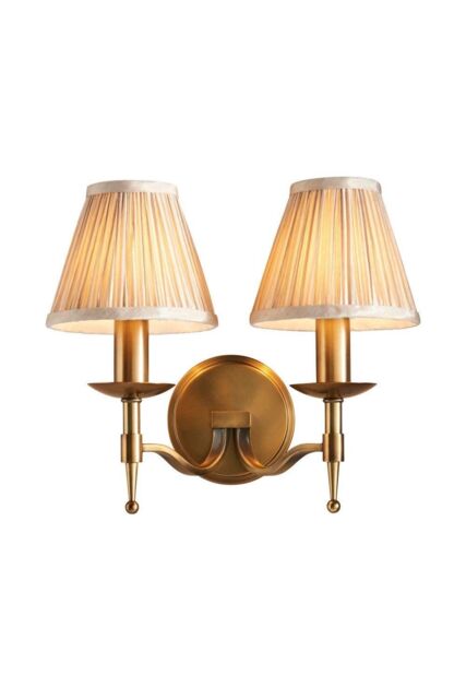 Netlighting Stanford 2 Light Indoor Twin Candle Wall Light Antique Brass with Beige Shades E14 in Gold - image 1