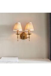 Netlighting Stanford 2 Light Indoor Twin Candle Wall Light Antique Brass with Beige Shades E14 in Gold - thumbnail 2