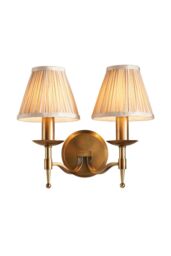 Netlighting Stanford 2 Light Indoor Twin Candle Wall Light Antique Brass with Beige Shades E14 in Gold