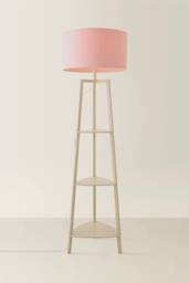 ValueLights Hiru Painted Cream 3 Tier Wooden Shelf Floor Lamp with Drum Lamp Shade in Pale Pink - thumbnail 3